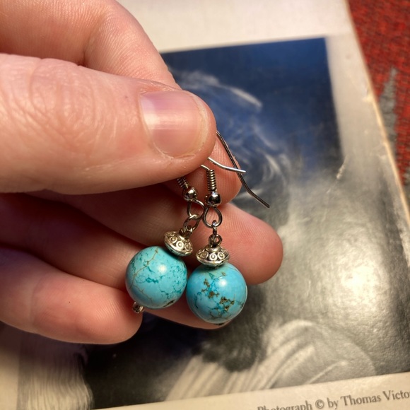 VINTAGE Turquoise Ball-Drop Earrings - Picture 3 of 3
